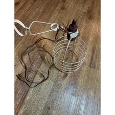 Vintage Industrial Clip On Trouble Light Wire Cage Work Lamp Brown Cord Garage