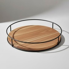 Acacia Wood Lazy Susan Turntable, 12 inches, with Metal Frame