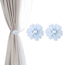 2 Pack Artificial Lotus Flower Curtain Tiebacks Clips, Gray
