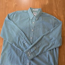 L.L. Bean Men's Traditional Fit Gingham Check Button-Up Shirt Green Blue Large