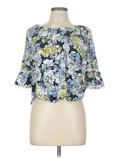 Laura Scott Women Blue 3/4 Sleeve Blouse L