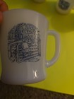 Coffee Mugs Set of 4 Vintage Currier and Ives White Milk Glass Handle — photo 2