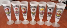 Gay Fad Nineties Family Portrait Hazel Atlas Frosted Pilsner Glasses 7 ~Rupert