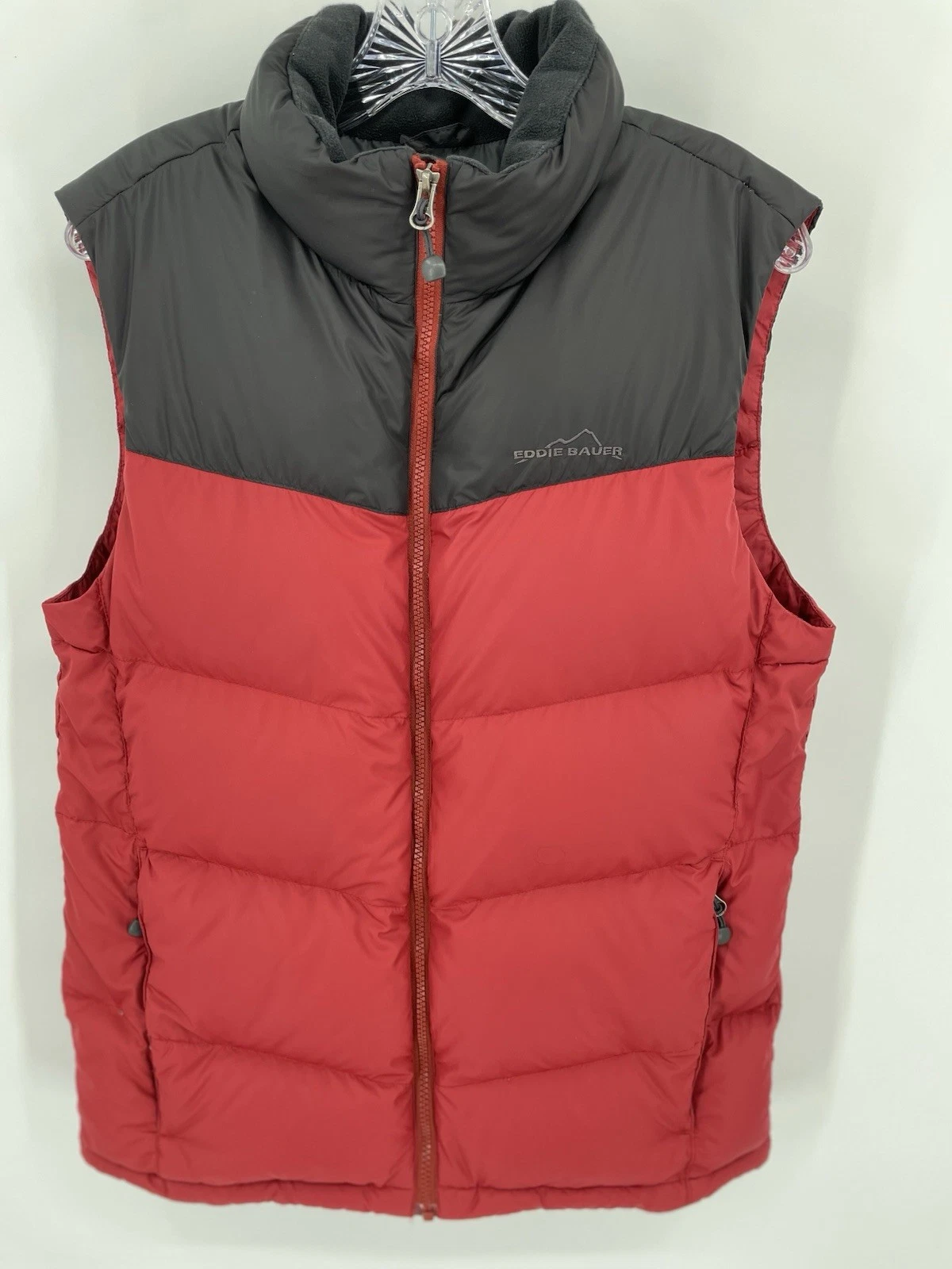 Mens Eddie Bauer Goose Down Puffer Vest Sz Small Red Black Nylon EB700 Ski Snow
