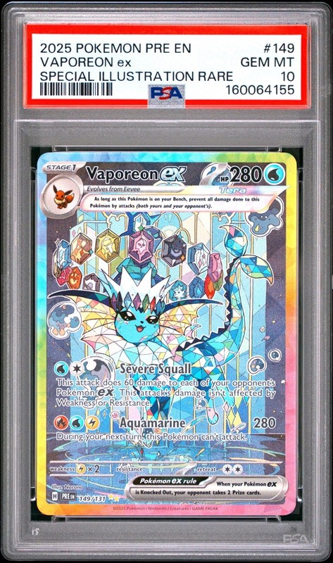 2025 POKEMON PRISMATIC EVOLUTIONS SPECIAL ILLUSTRATION RARE VAPOREON EX PSA 10