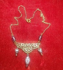 Vintage Filigree Gold Tone Purple Glass Bead Choker Necklace Victorian Goth 