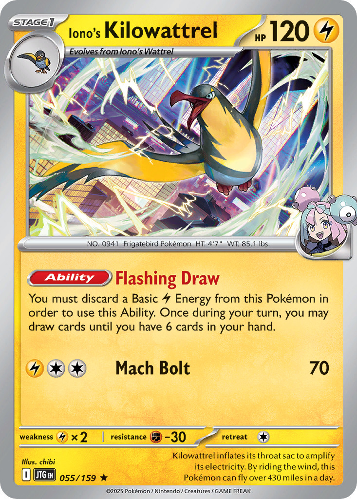 Iono's Kilowattrel 55/159 Rare Holo | Journey Together | Pokemon Card