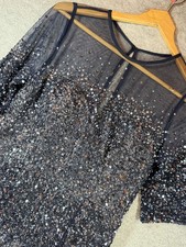 Adrianna Papell Navy Sequin Mesh Overlay Gown Size 10P