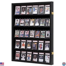 35 Baseball Card Display Case - Lockable Wall Cabinet for Sports Cards - Black