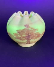 VINTAGE FENTON HAND PAINTED ARTIST SIGNED BURMESE URANIUM GLASS ROSE BOWL
