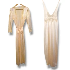 Vtg Maidenform Chantilly Peignoir Nightgown Set-Medium-Robe-Union Made-Yellow