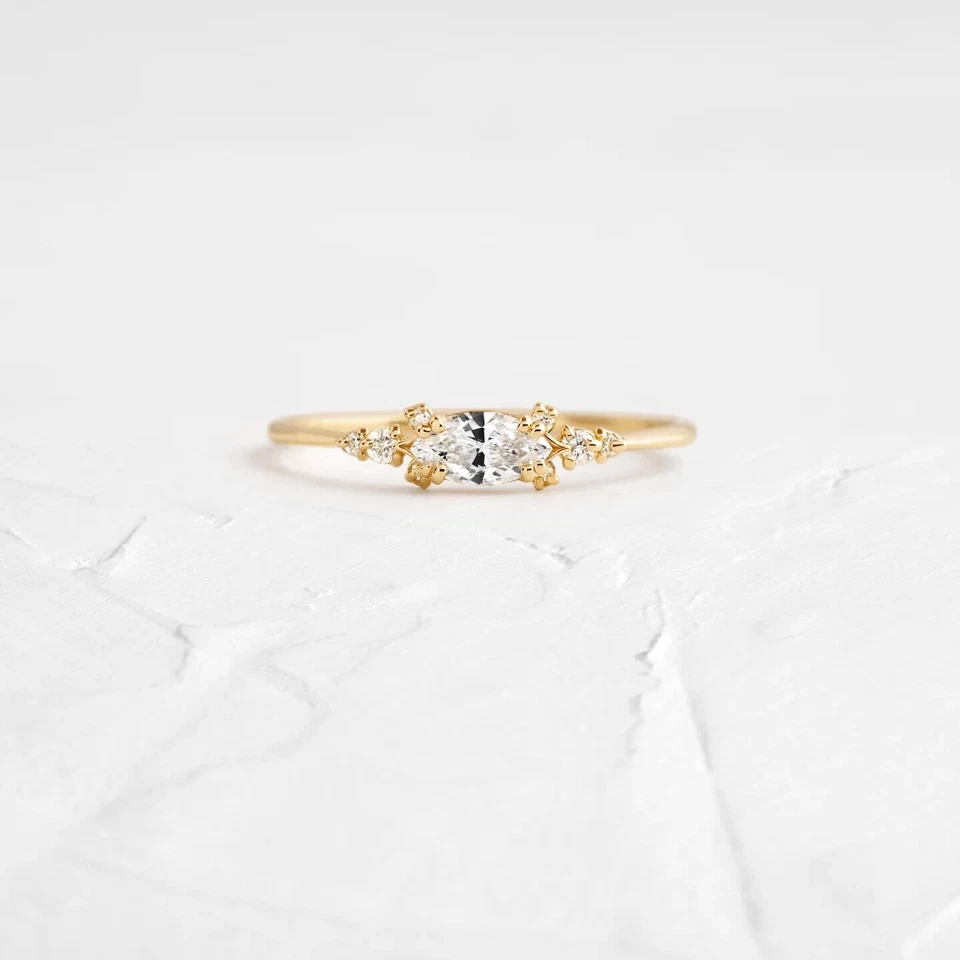 Cocktail Moissanite Women Ring Marquise Cut Gold Plated 925 Sterling Silver - Image 2 of 4