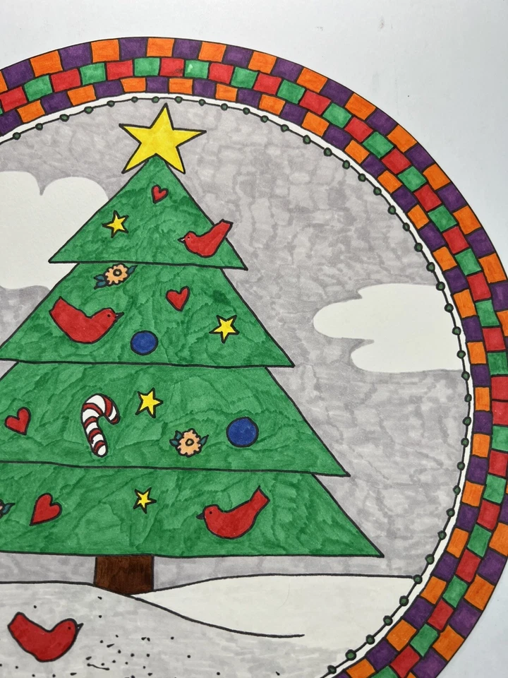 Tinta y marcador dibujo árbol de Navidad en campo nevado 10,5” redondo McCay Cardinals Foto 4 de 4