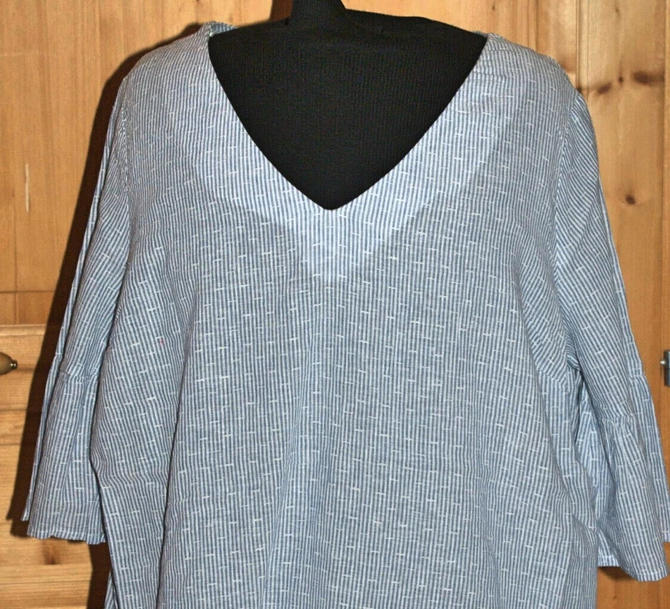 Blouse rayée coton et lin bleu boutons et fente dos T48 kiabi - Photo 2/4