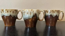 Set of 3 Vintage Cannonsburg USA Brown Drip Glaze Coffee Tea Cups Mugs