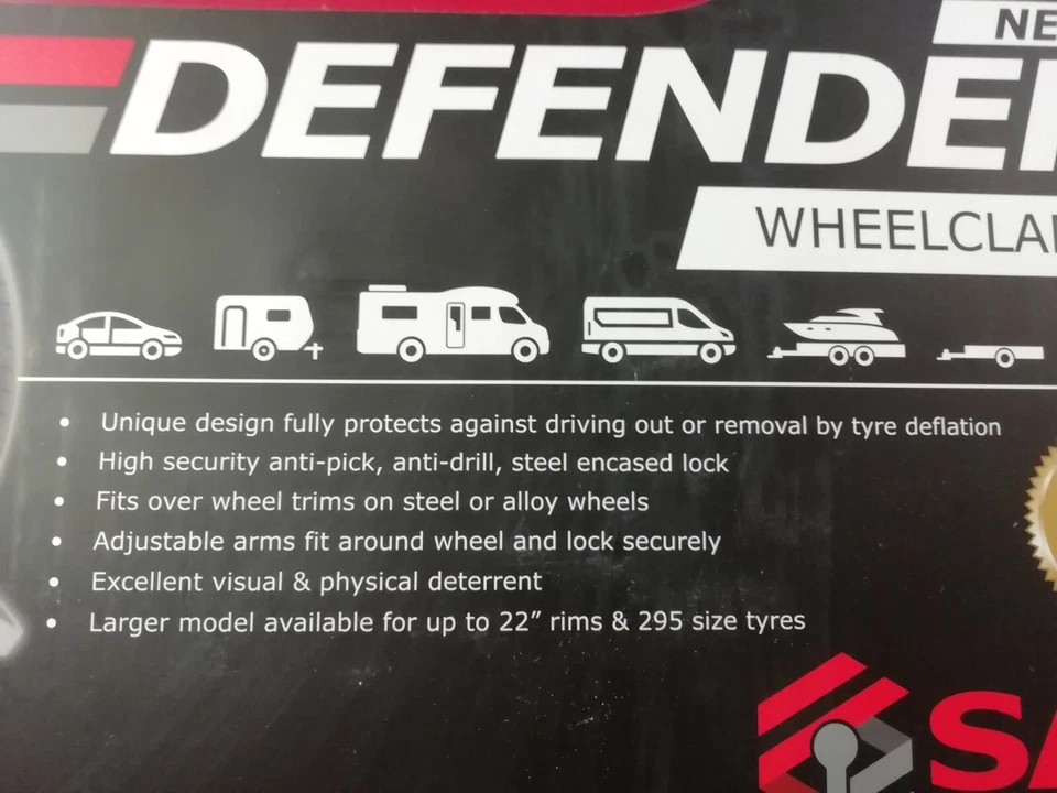 SAS DEFENDER WHEEL CLAMP TO FIT 170 - 275MM WIDTH, 12", 13", 14", 15", 17", 18" - Image 4 of 4