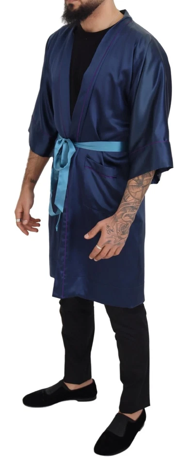 DOLCE & GABBANA Jacket Blue Satin Silk Waist Belt Robe IT48/US38/M RRP 3700usd - Image 2 of 4