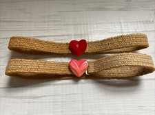 Red  Pink Heart Kids Belts Vintage 80s Braided Burlap Hemp Fiber Ceramic Buckle