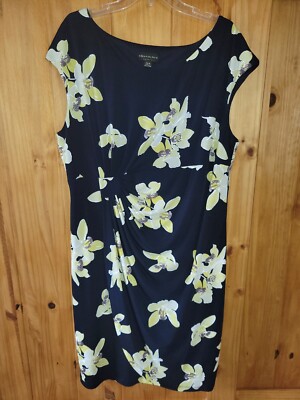 Connected Apparel Faux Wrap Blue Floral Sleeveless Dress Size