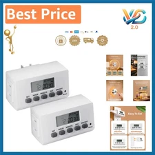 Digital Timer Outlet 2 Pack – 24 Hour Programmable, 15A, Easy Setup, Energy S...
