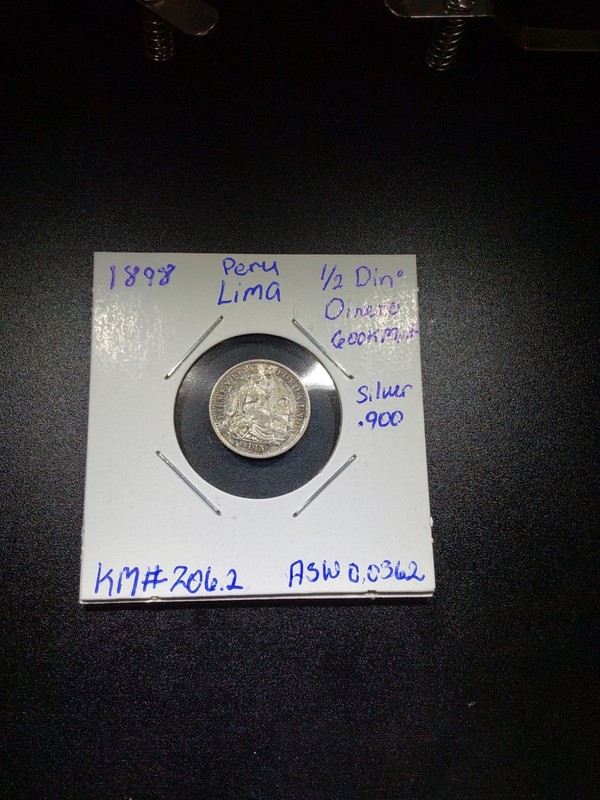 1898 Peru Lima 1/2 Dino ( Dinero ) 600k mintage silver KM#206.2