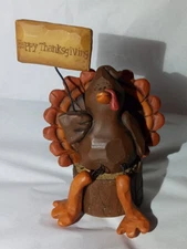 Blossom Bucket Happy Thanksgiving Turkey Dangling Legs Figurine SUZI Skoglund