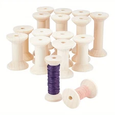 1bag 16pcs 2 style Wooden Empty Spools for Wire Thread Bobbins White