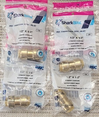 SHARKBITE PEX 1/2  x 1/2    4 STRAIGHT COUPLINGS  #U008LFA