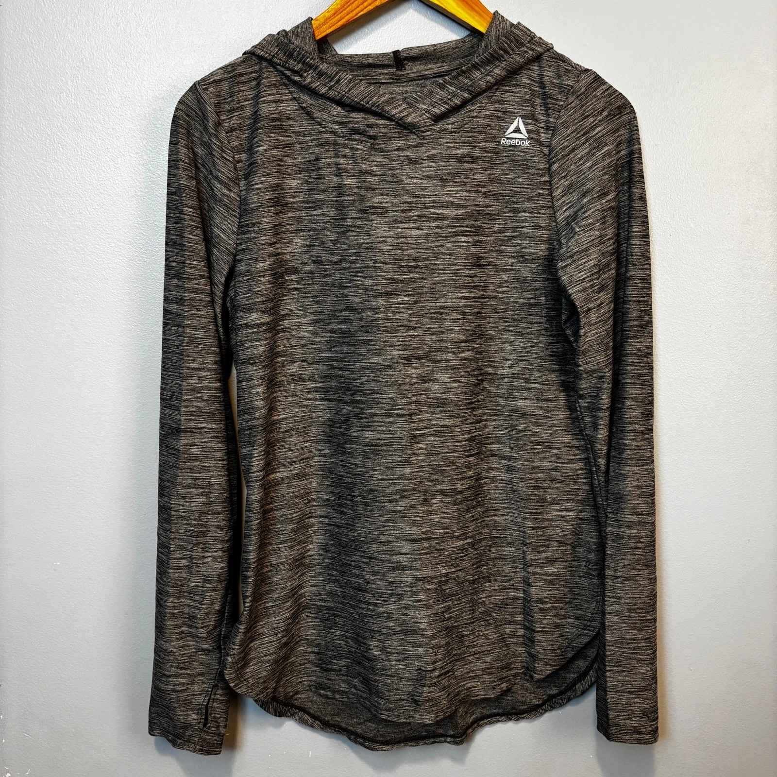 VETEMENTS Felpa con cappuccio Reebok Activewear grigio Spacedye manica lunga passanti pollice piccola
