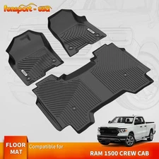 2 Row Floor Mats Liner Set for 2019-2024 Dodge Ram 1500 Crew Cab New Body TPE