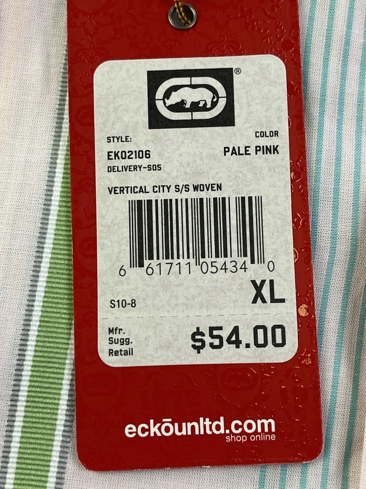 Ecko Unltd Vertical Stripe Shirt XL Pale Pink Short Sleeve New With Tags - Image 4 of 4