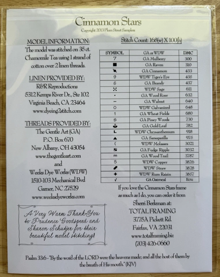 Cinnamon Stars Cross Stitch Chart By Plum Street Samplers - Image 2 of 3