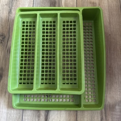 Vintage MCM Retro Nesting Green  Deka Plastics Utensil Drawer Organizer Set 70 s