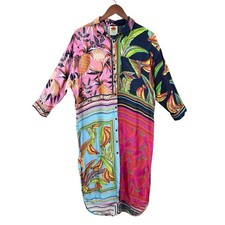 FARM RIO Shirt Dress Womens Small Scarf Mix Tropical Button X288