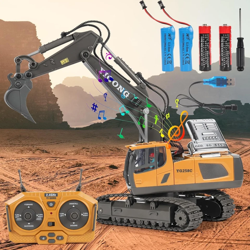 Ferngesteuerter Bagger Spielzeug RC Bagger mit Metall Schaufel Lichtern & Sound - Bild 2 von 4