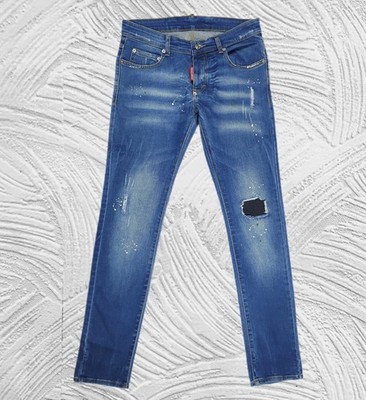 Dsquared2 Jeans Slim - Skinny 46 W31 L34 Stretch Blue Washed Destroyed Italy 