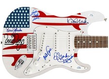 The Beach Boys Autographed USA Surfin Graphics Photo Guitar ACOA Exact Proof