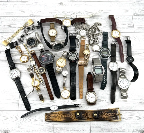 Vintage Lot Of 33 Watches And Bands Timex Casio Bulova Body Gear PARTS OR REPAIR