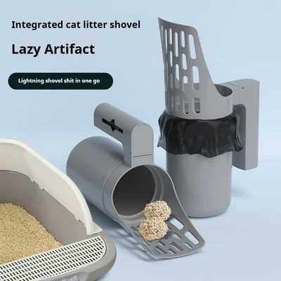 Cat Litter Scoop Detachable Deep Shovel Holder with Poop Sifting Self Cleaning