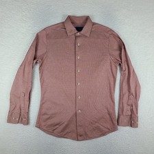 David Donahue Shirt Mens Medium Dark Red Houndstooth Fusion Dress Button Up