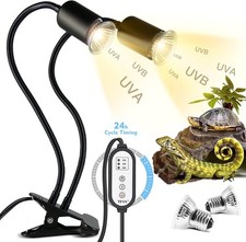 Double-Head Reptile Heat Lamp with Clamp, UVA UVB Light Timer for Turtles, Liz