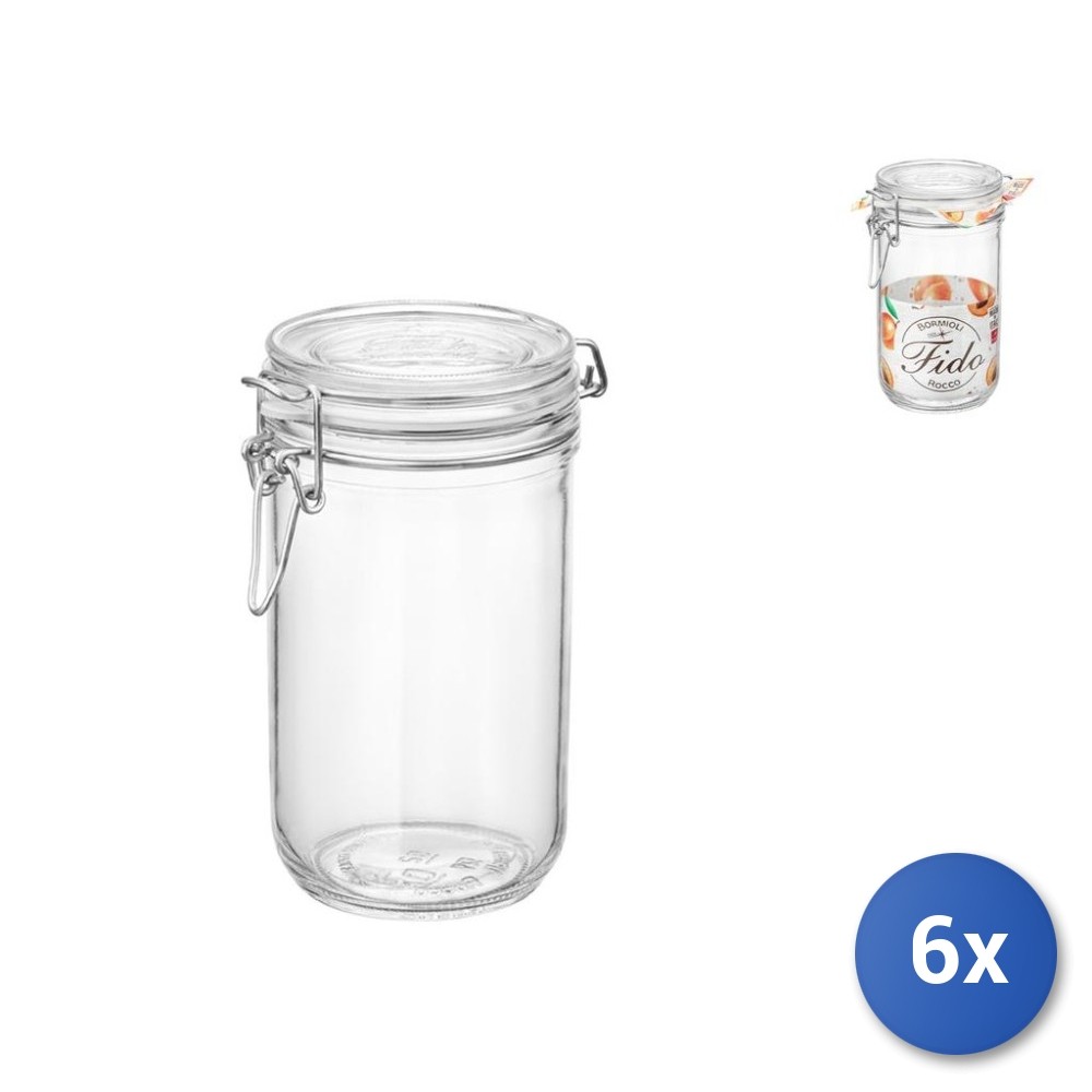 6X Bormioli Rocco Fido Cylindrical Glass Jars, Airtight Lid
