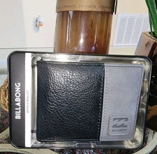 Billabong Blk/ Grey Mens Colorblock SK8 Bifold Foto ID Slim Wallet $39 NWT Rare!