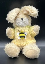 Hugfun Int’l  Vintage 1999 Plush Jointed Bunny Rabbit Yellow Sweater With Bee