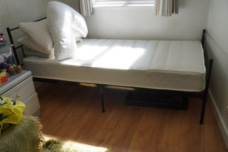 single metal frame bed with mattress