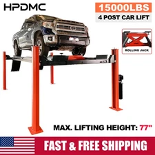 4 Post Lift 15,000 lbs Four Post Parking Lift Heavy Duty Car Lift W/Rolling Jack