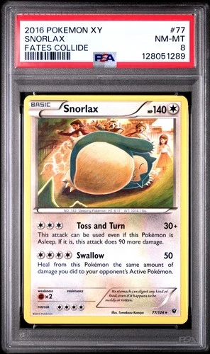 2016 POKEMON XY FATES COLLIDE #77 SNORLAX PSA 8