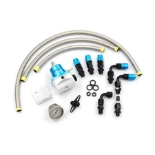 Adjustable Universal EFI Fuel Pressure Regulator Kit with 0-160psi Fuel BLUE