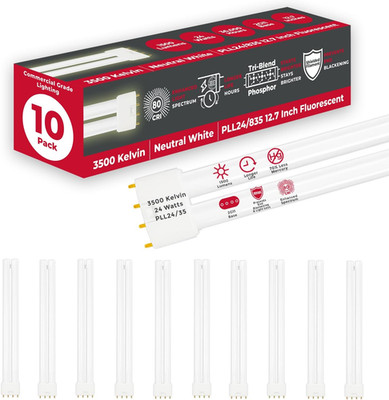 24W Twin Tube CFL Bulb 3500K Neutral White 1500 Lumen 10-Pack 2G11 Base