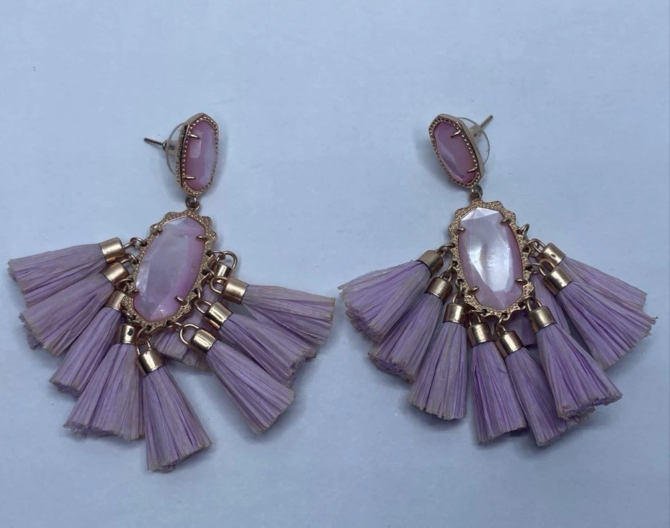 Kendra Scott Rose Gold-Tone Kristen Lilac MOP Tassel Statement Earrings 15.8g - Image 2 of 4